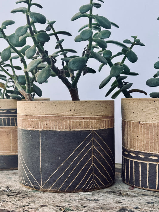 3 plantenpotten met de sgraffito techniek - 3 lessen.