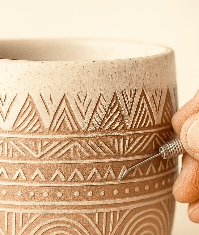 Maak 3 plantenpotten met de sgraffito techniek - 3 lessen.