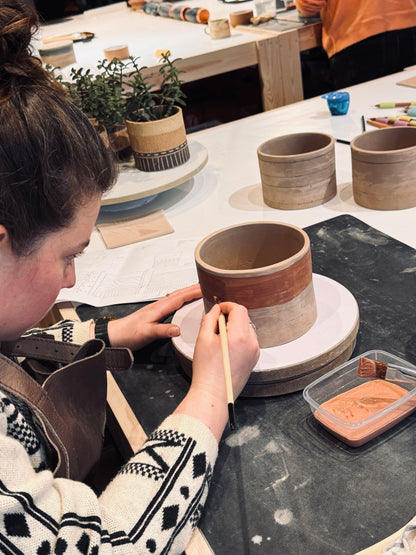 3 plantenpotten met de sgraffito techniek - 3 lessen.